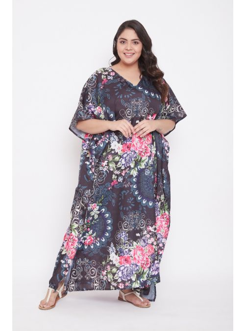 Women Plus Size Kimono Sleeve Polyester Maxi Kaftan