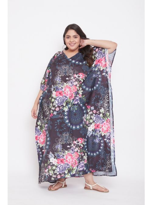 Women Plus Size Kimono Sleeve Polyester Maxi Kaftan