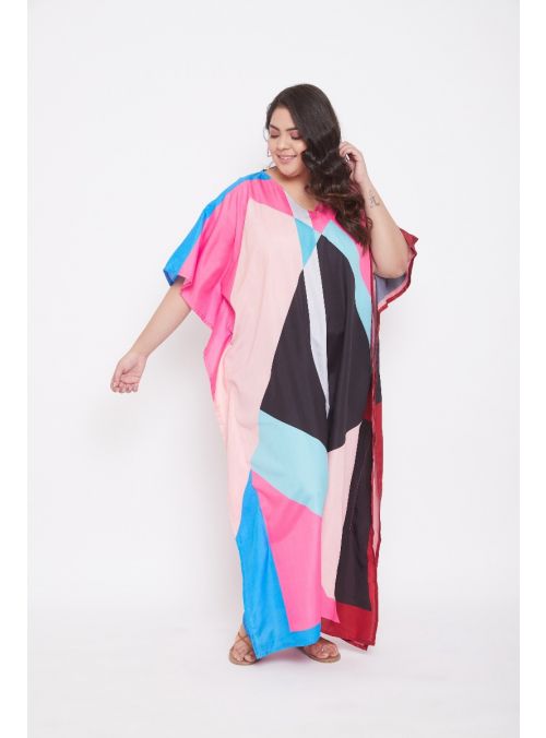 Women Plus Size Kimono Sleeve Polyester Kaftan