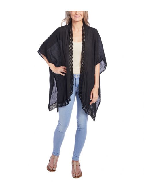Black Viscose Hem Open Handkerchief Long Kimono Women Cover Ups