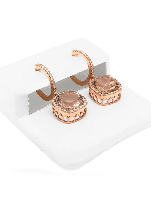 14K Rose Gold Diamond And Morganite Halo Earrings For Women
