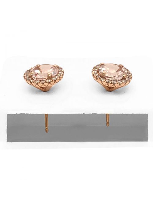14K Rose Gold Round Morganite Diamond Stud Women Earrings Jewelry