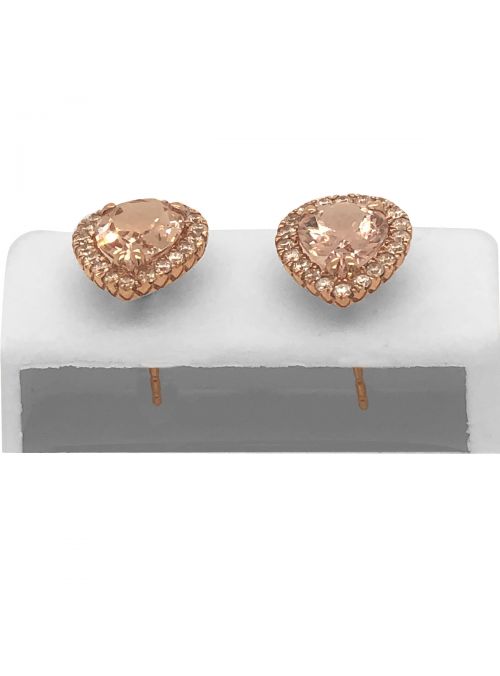 14K Rose Gold Pear Shaped Morganite And Diamond Stud Earrings For Women