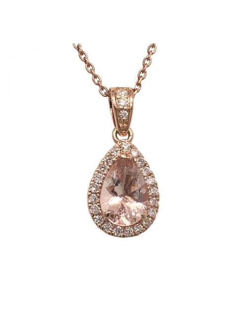 14K Rose Gold Pear Cut Morganite And Diamond Women's Pendant Necklace
