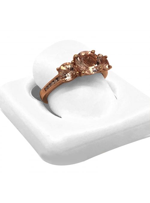 14K Rose Gold Morganite Diamond 3 Stone Engagement Ring For Women