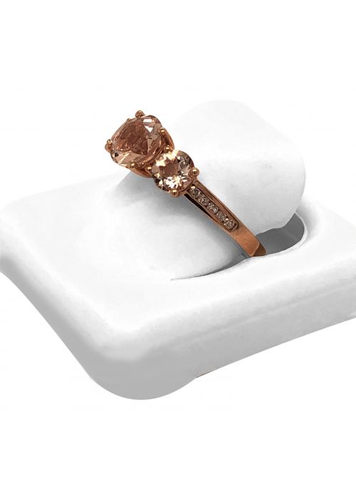 14K Rose Gold Morganite Diamond 3 Stone Engagement Ring For Women
