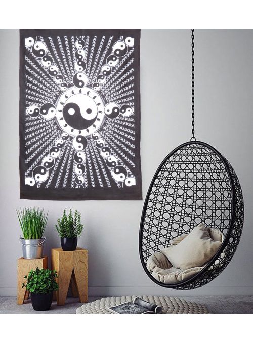 Black Yin-Yang Wall Hanging Poster Home Decor Bohemian Cotton Tapestry