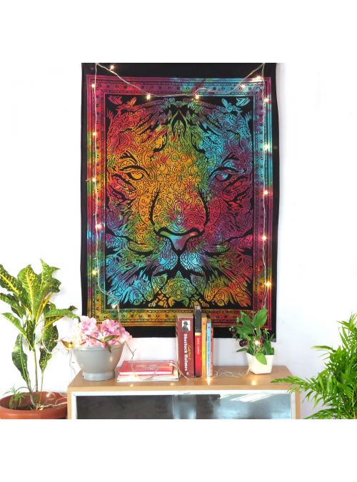 Handmade Indian Lion Print Mandala Wall Hanging Poster & Tapestry