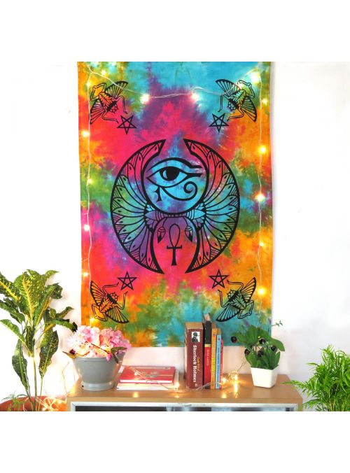 Yellow Handmade Cotton Egyptian Eye & Spider Printed Poster & Tapestry