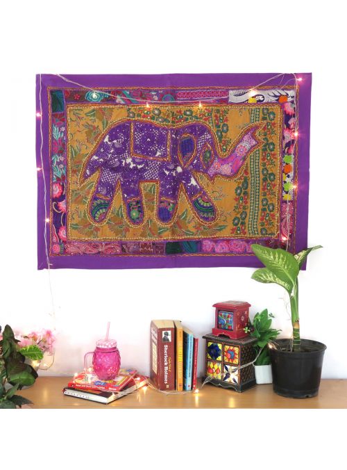 Vintage Patchwork Elephant Print Cotton Wall Poster Tapestry For Home Decor