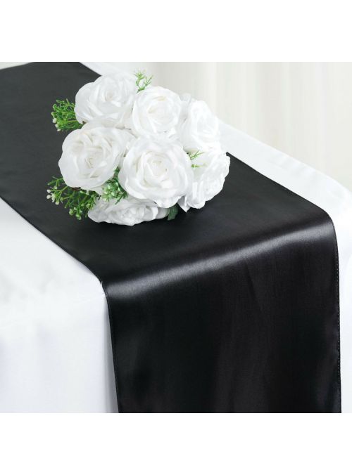 Wedding Home Party Decor Black Satin Table Runner Rectangle Tablecloth 12”x108”