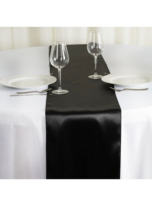 Wedding Home Party Decor Black Satin Table Runner Rectangle Tablecloth 12”x108”