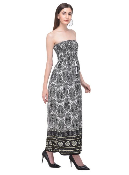 Women Black Tube Dress Strapless Paisley Printed Evening Long Maxi Dress 