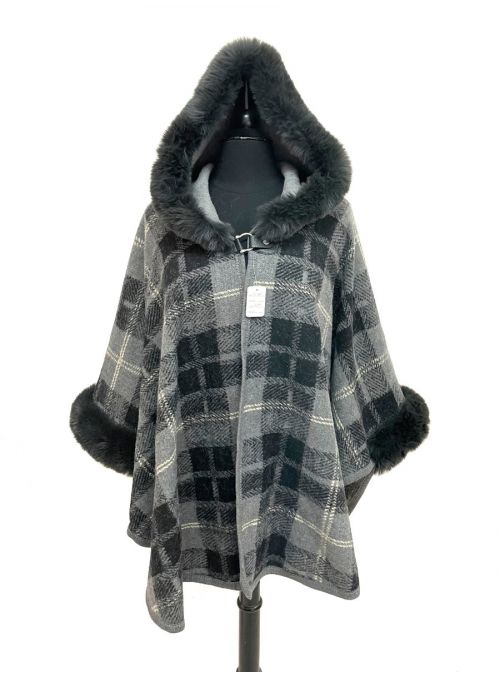Women One Size Acrylic Plaid Pattern Winter Cape Poncho