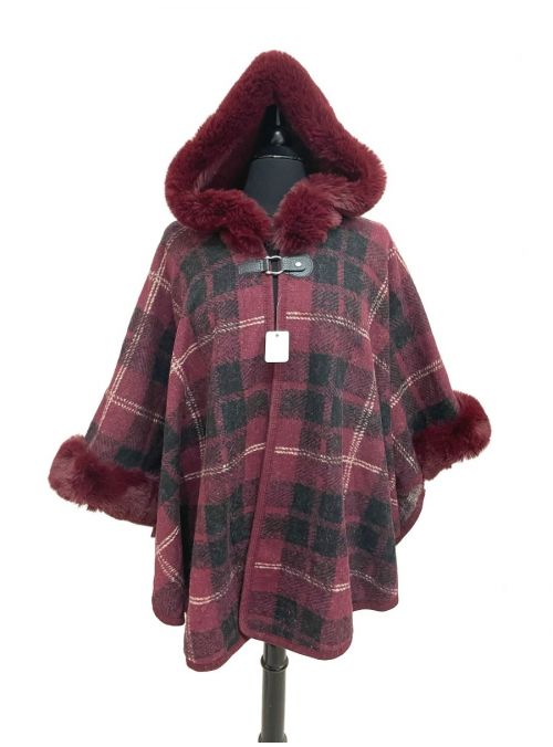 Women One Size Acrylic Plaid Pattern Winter Cape Poncho