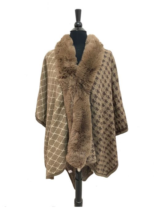 Women Khaki Acrylic One Size Shawl Wrap Poncho Cape