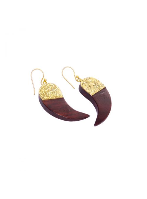 Brown Golden Metal Horntooth Wooden Earrings for Women Fashion Ear jewelry