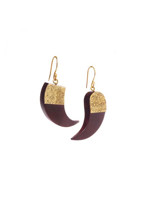 Brown Golden Metal Horntooth Wooden Earrings for Women Fashion Ear jewelry