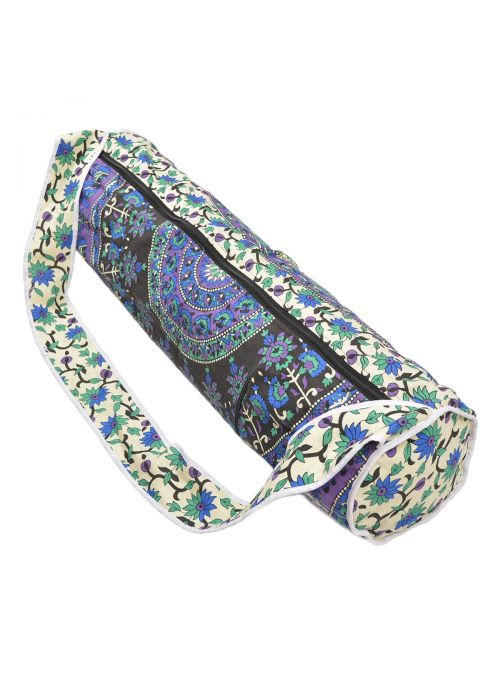 Navy Handmade Boho Mandala Printed Yoga Mat Carrying Bag with Shoulder Strap