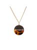 Women Brown Resin Tortoise Shell Pendent Necklace Golden Tone Neck Jewelry