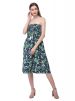Women Green Strapless Tube Dress Floral Printed Short Summer Mini Dress